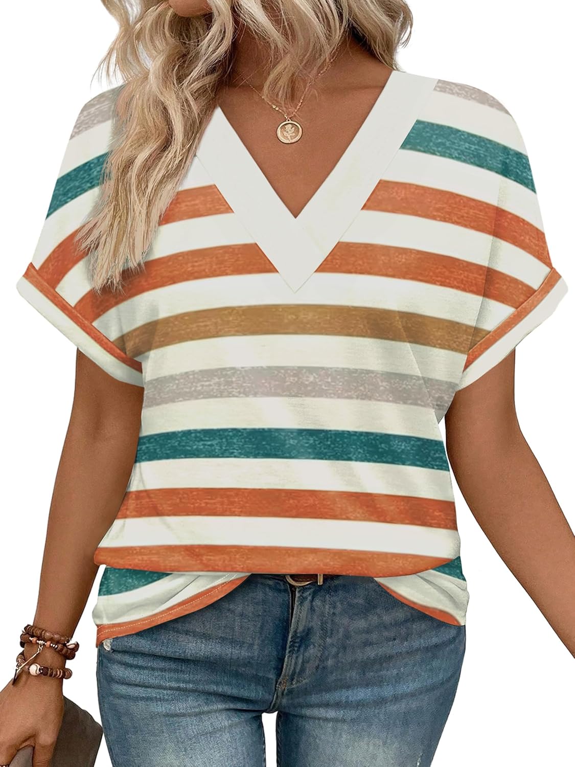 WIHOLL Womens Summer Tops Short Dolman Sleeve Shirts 2025 Fashion V Neck Outfits...