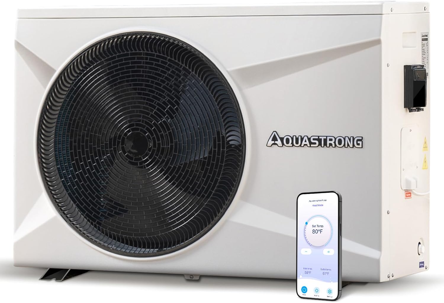 Aquastrong 55,000 BTU Inverter Swimming Pool Heat Pump, 16,000 Gallons Electric...