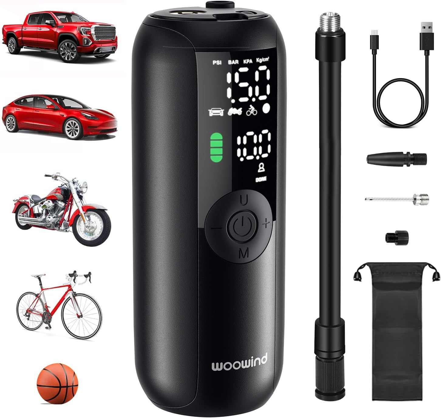 Woowind LP1 Tyre Inflator Air Compressor, 150 PSI, Bike Pump, Auto Cut Off, Cord...