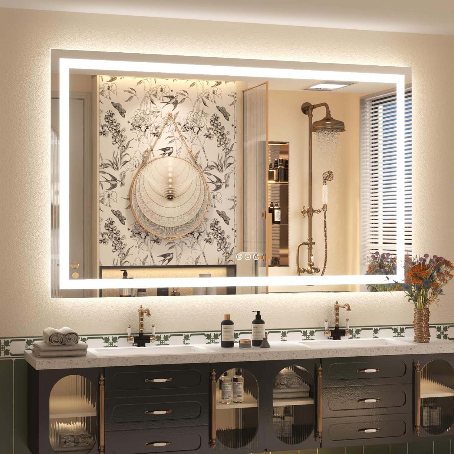 60x 40 Inch Lighted Bathroom Mirror for Wall, LED Illuminated Vanity Mirror with...