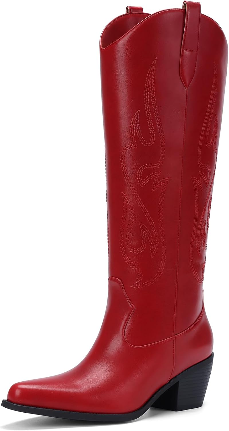 Classic Pasuot Western Cowboy Boots, Special Knee High Wide Calf Cowgirl Boots w...