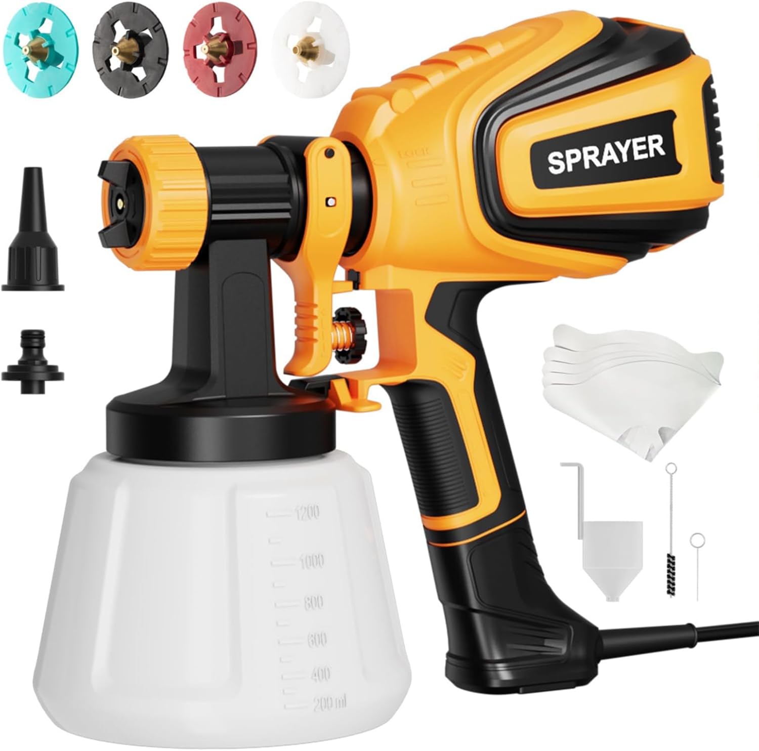 Paint Sprayer, 700W HVLP Spray Gun with Cleaning & Blowing Joints, 4 Nozzles and...