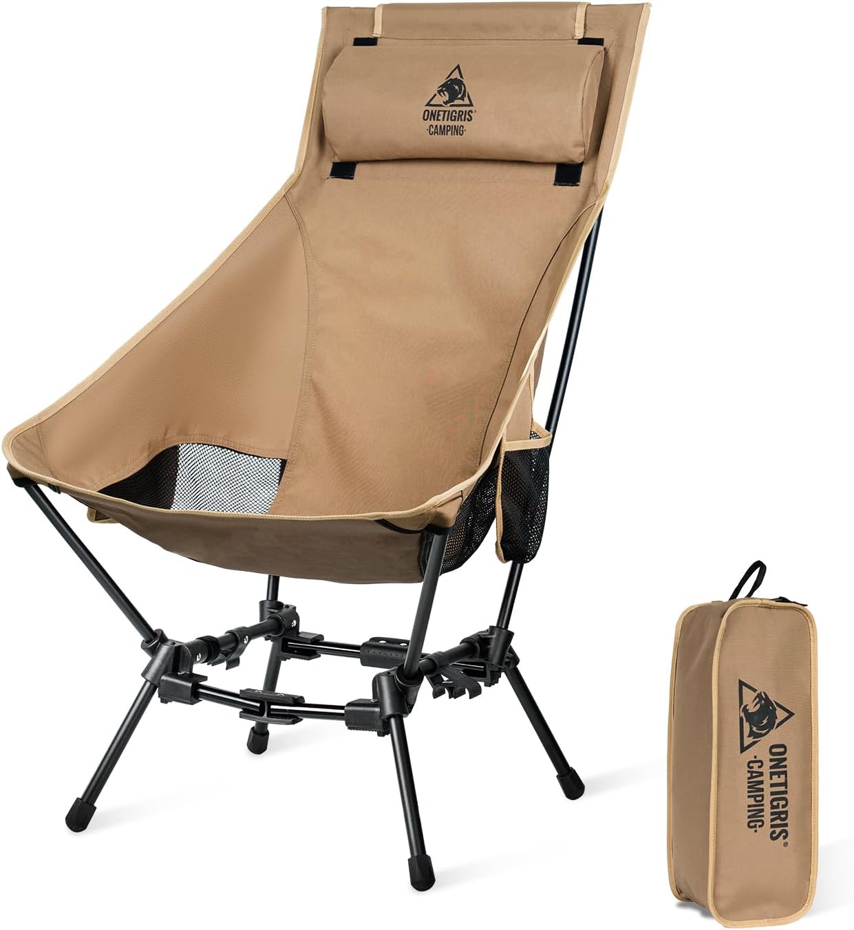 OneTigris Camping Chair with Detachable Cushion, 150 kg Capacity, Compact Portab...