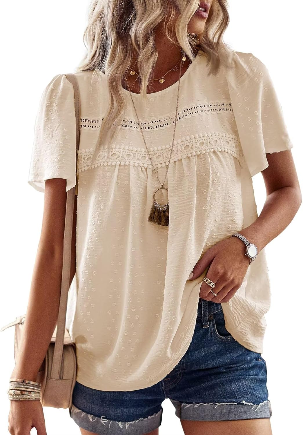 Trendy Womens Summer Tops, Stylish Crewneck Short Sleeve Shirts, Fashionable Cas...