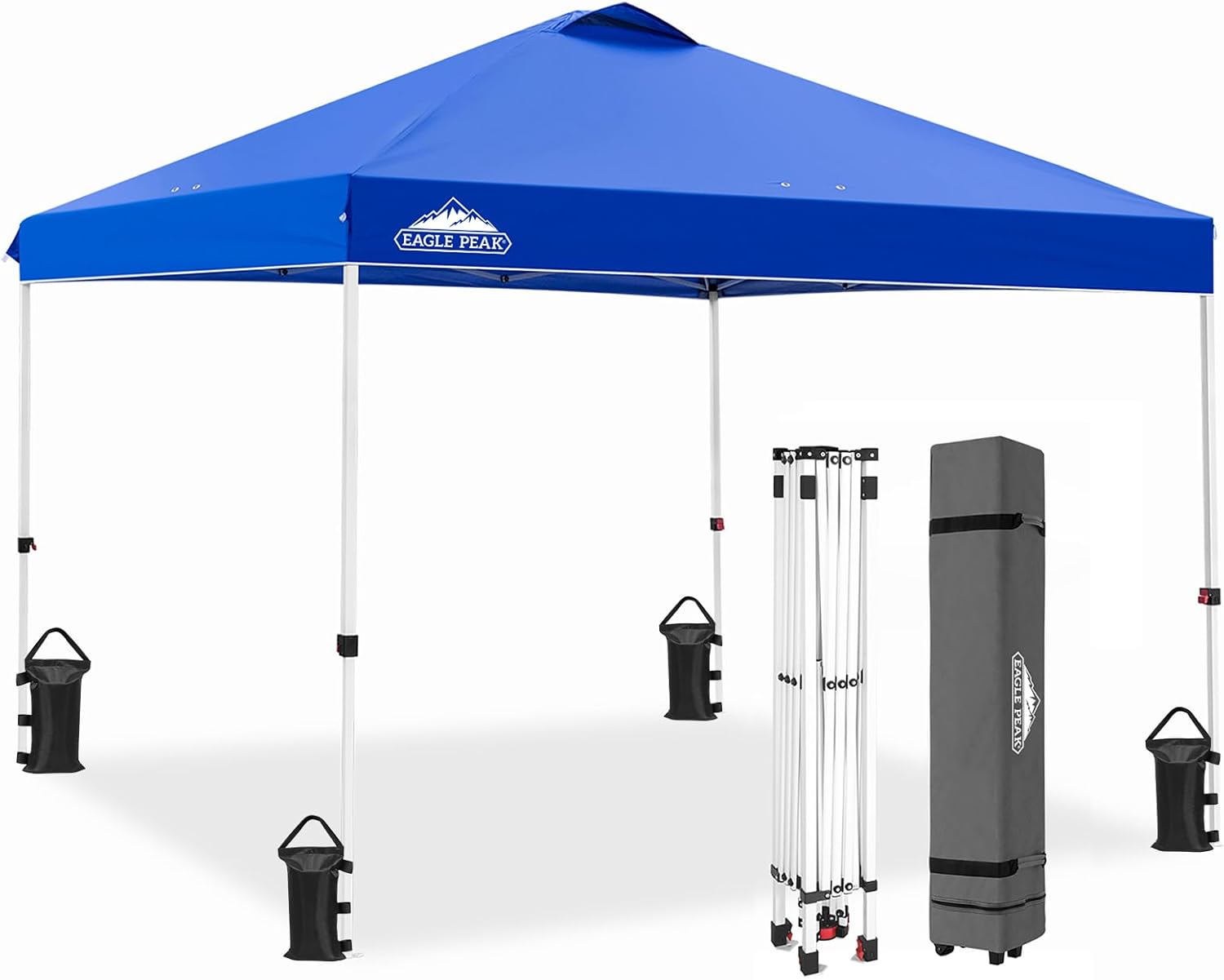 EAGLE PEAK Pop Up Canopy Tent with Wheeled Carry Bag, 8 Stakes, 4 Ropes, 4 Weigh...