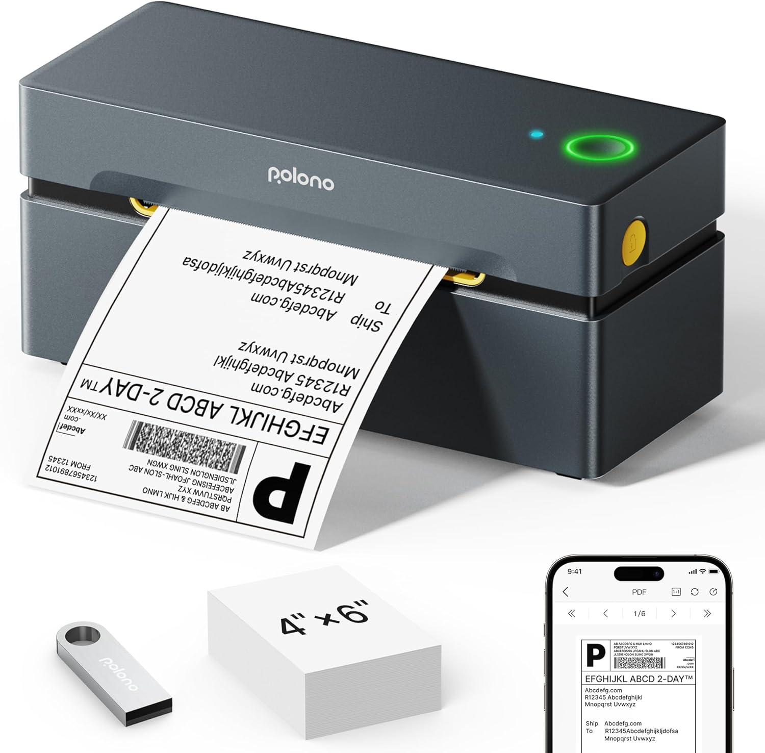 POLONO Bluetooth Thermal Shipping Label Printer, Wireless 4x6 Shipping Label Pri...