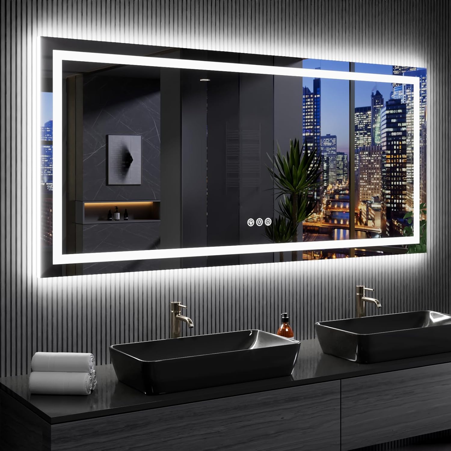 LOAAO LED Bathroom Mirror, Special 77"x36" Mirror with Anti-Fog & Dimmable Featu...