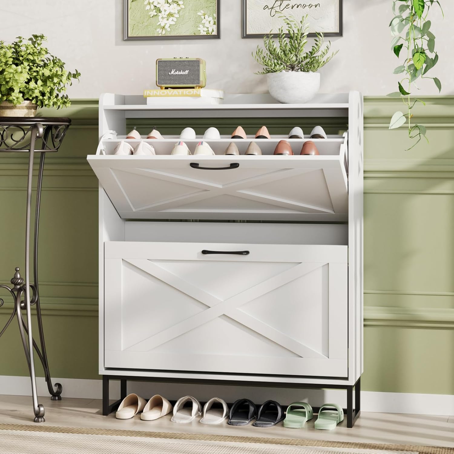 Maupvit Shoe Cabinet with 2 Flip Drawers, Freestanding Shoe Cabinet Organizer wi...