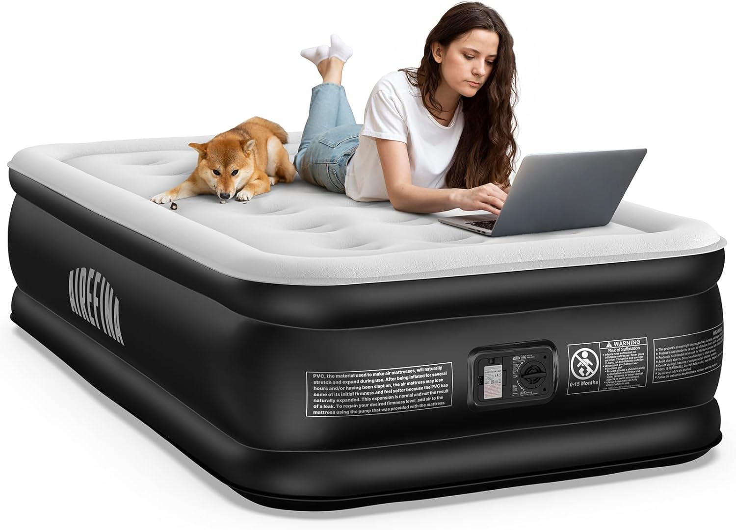 Airefina Air Mattress Single, Airbed with Built-in Electric Pump, Inflatable Mat...