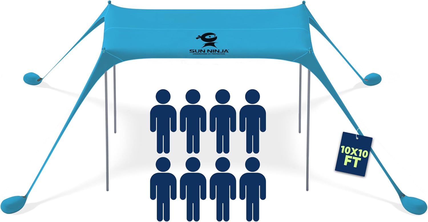 SUN NINJA Beach Tent Sun Shelter UPF50+ - Easy Pop Up Beach Canopy - Outdoor Sha...