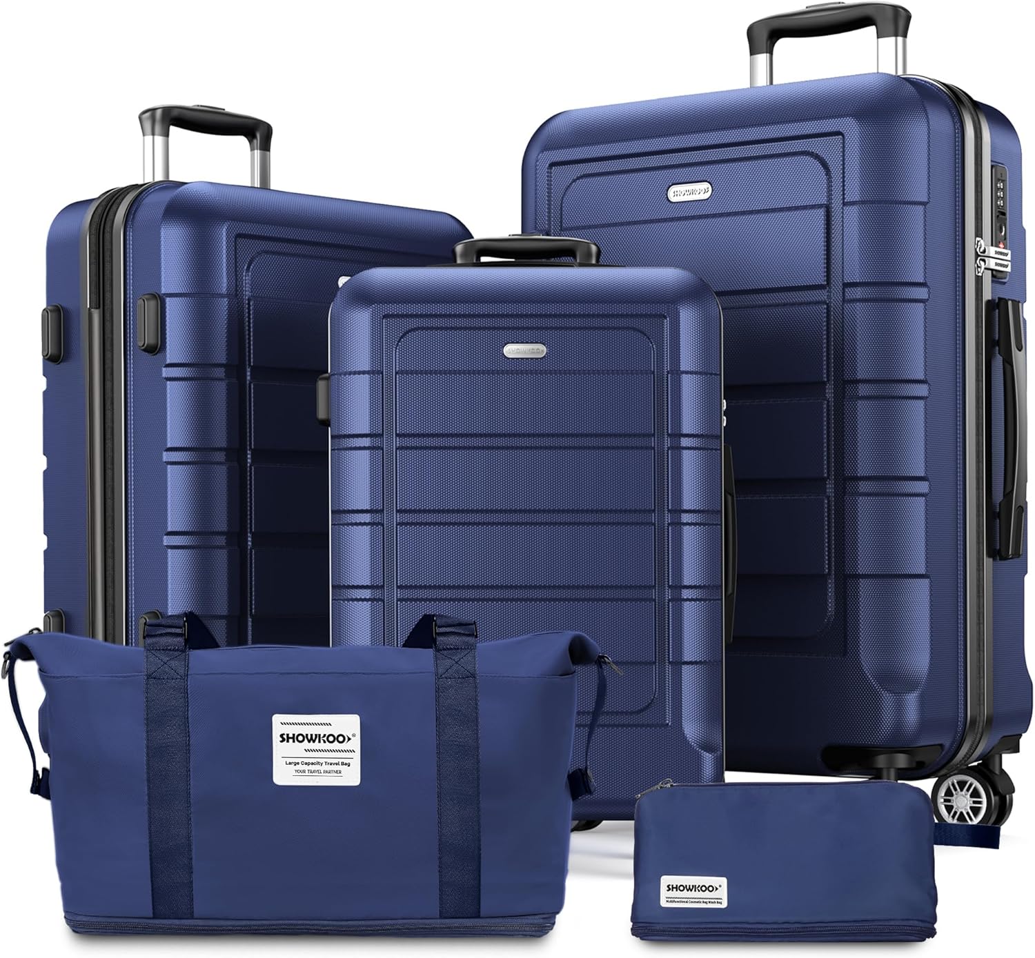 SHOWKOO Suitcase Sets 5 Piece Hardshell ABS+PC Expandable Lightweight Durable Tr...