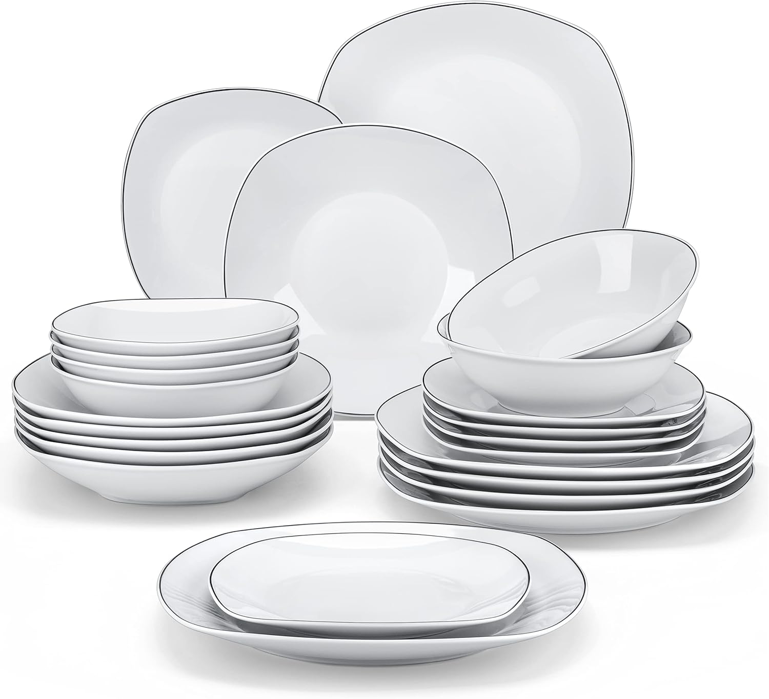 MALACASA Dinner Set, Special Plates and Bowls Set with Black Rim, Premium Dinner...