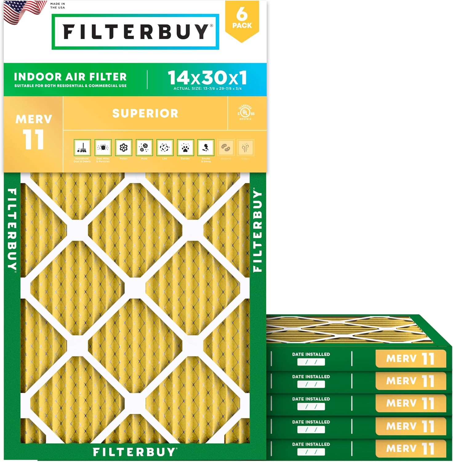 High-Quality Filterbuy 14x30x1 Air Filter, Special Air Filter Allergen Defense M...