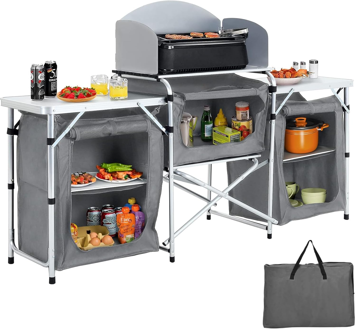 Warmiehomy Folding Camping Storage Unit Portable Camping Kitchen Unit, Camping C...