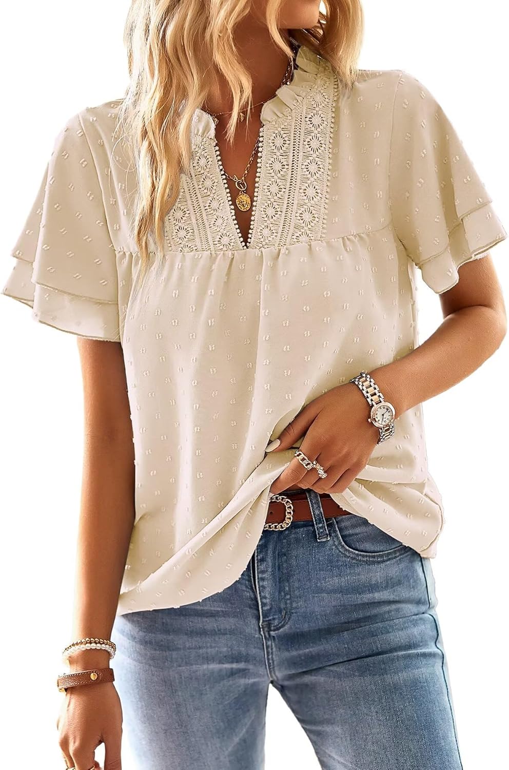 Stylish Womens Tops, Unique Butterfly Sleeve V Neck Blouses for Women, Special D...