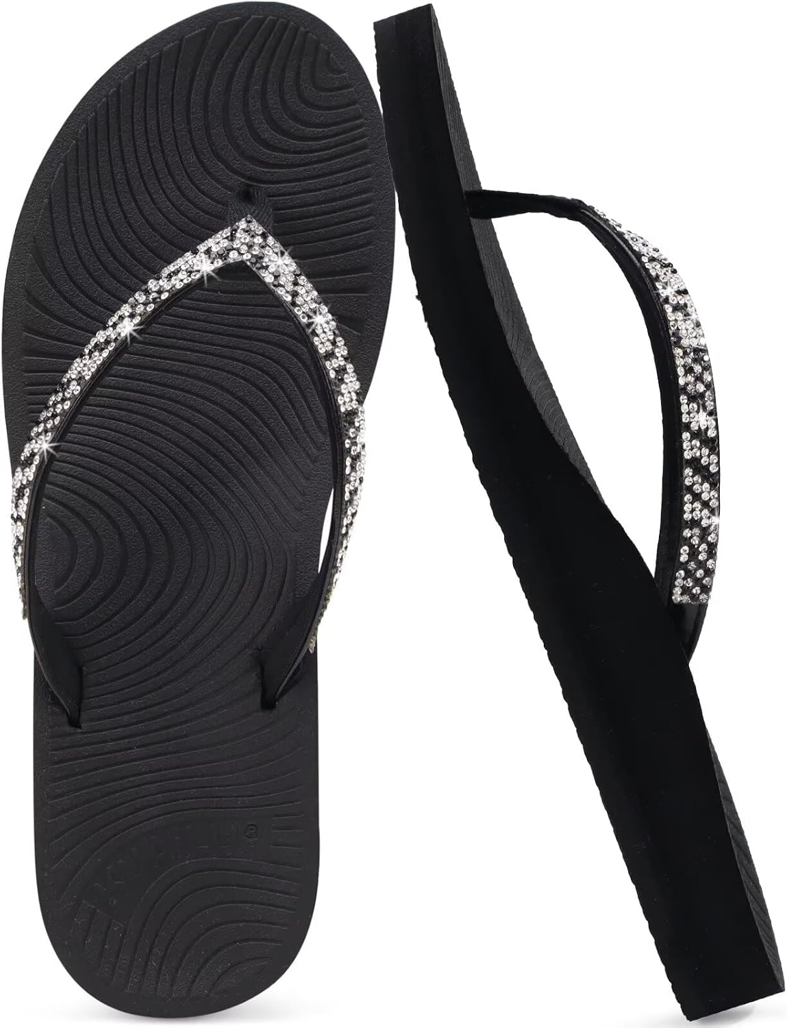 KuaiLu Women's Rhinestone Flip Flops with Comfort Arch Support Yoga Mat Cushion...
