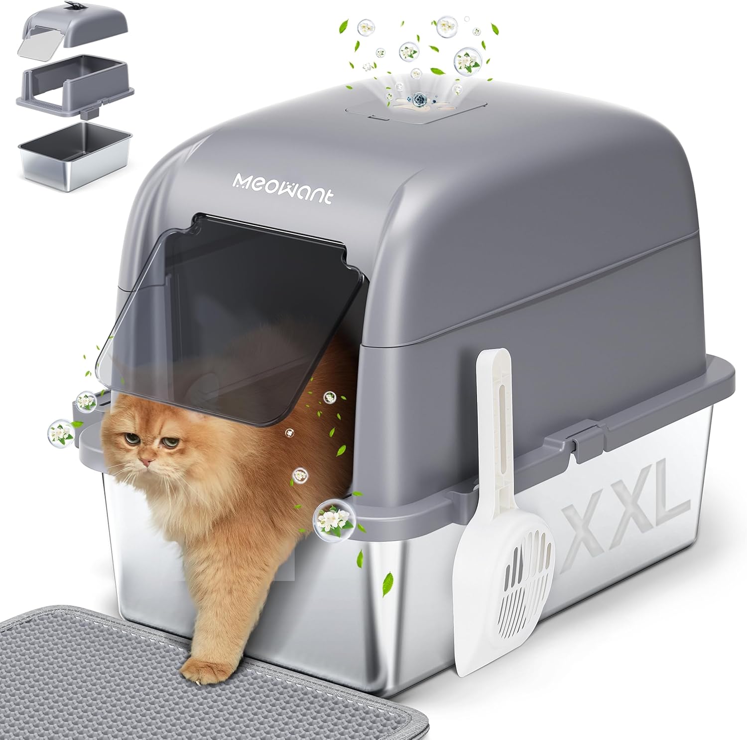 Ultimate MeoWant Cat Litter Box, Unique Stainless Steel Litter Pan with High Sid...