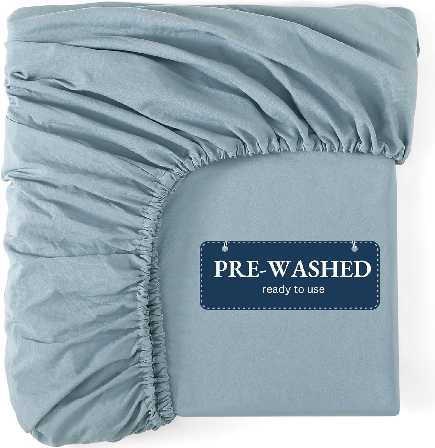 Fitted Sheet Double, French Blue - Pre-Washed, Deep Pocket 14 inch (35 cm) - Eas...