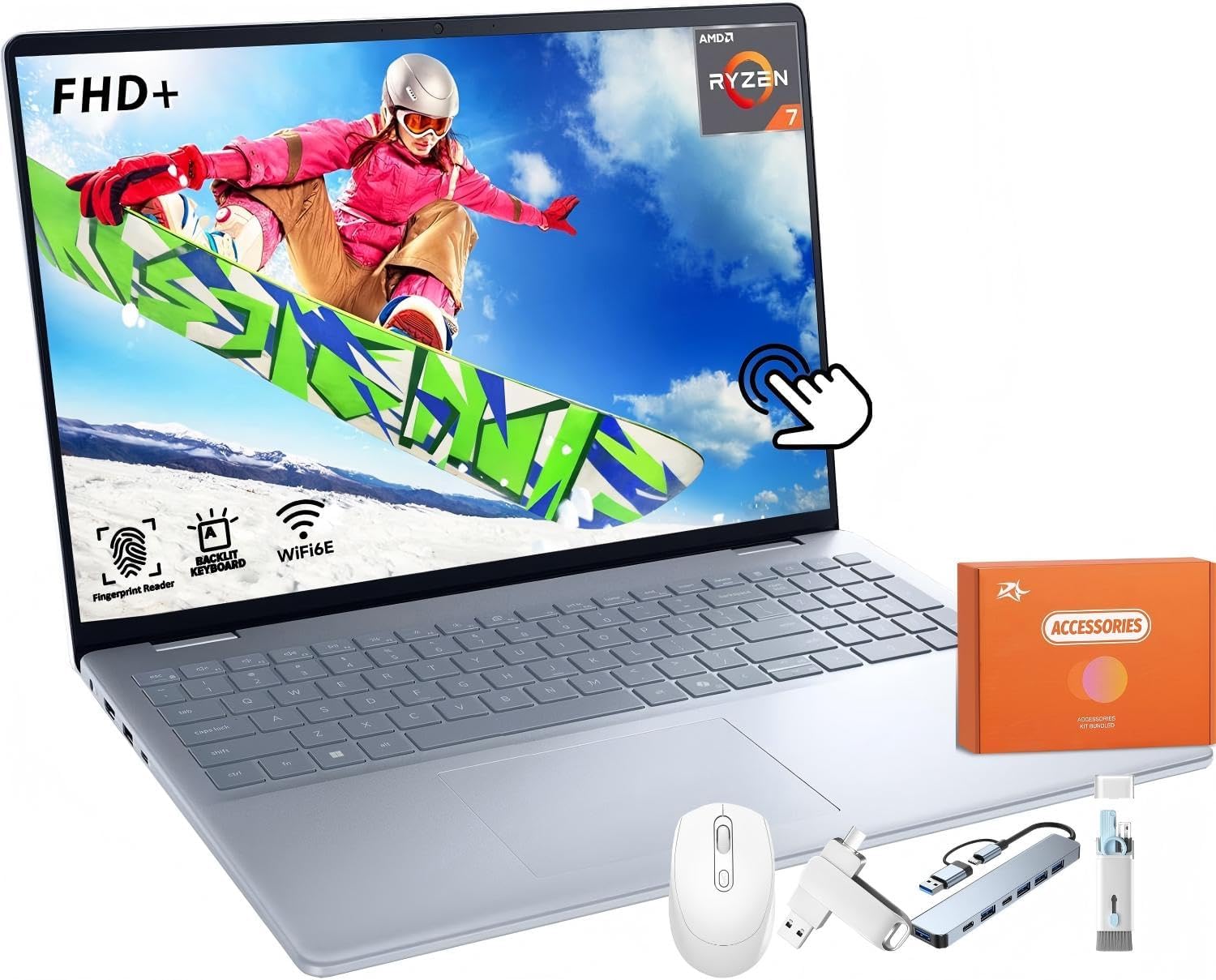Dell Inspiron 16 Business Touchscreen Laptop, 16" FHD+ Screen, AMD Ryzen 7-8840U...