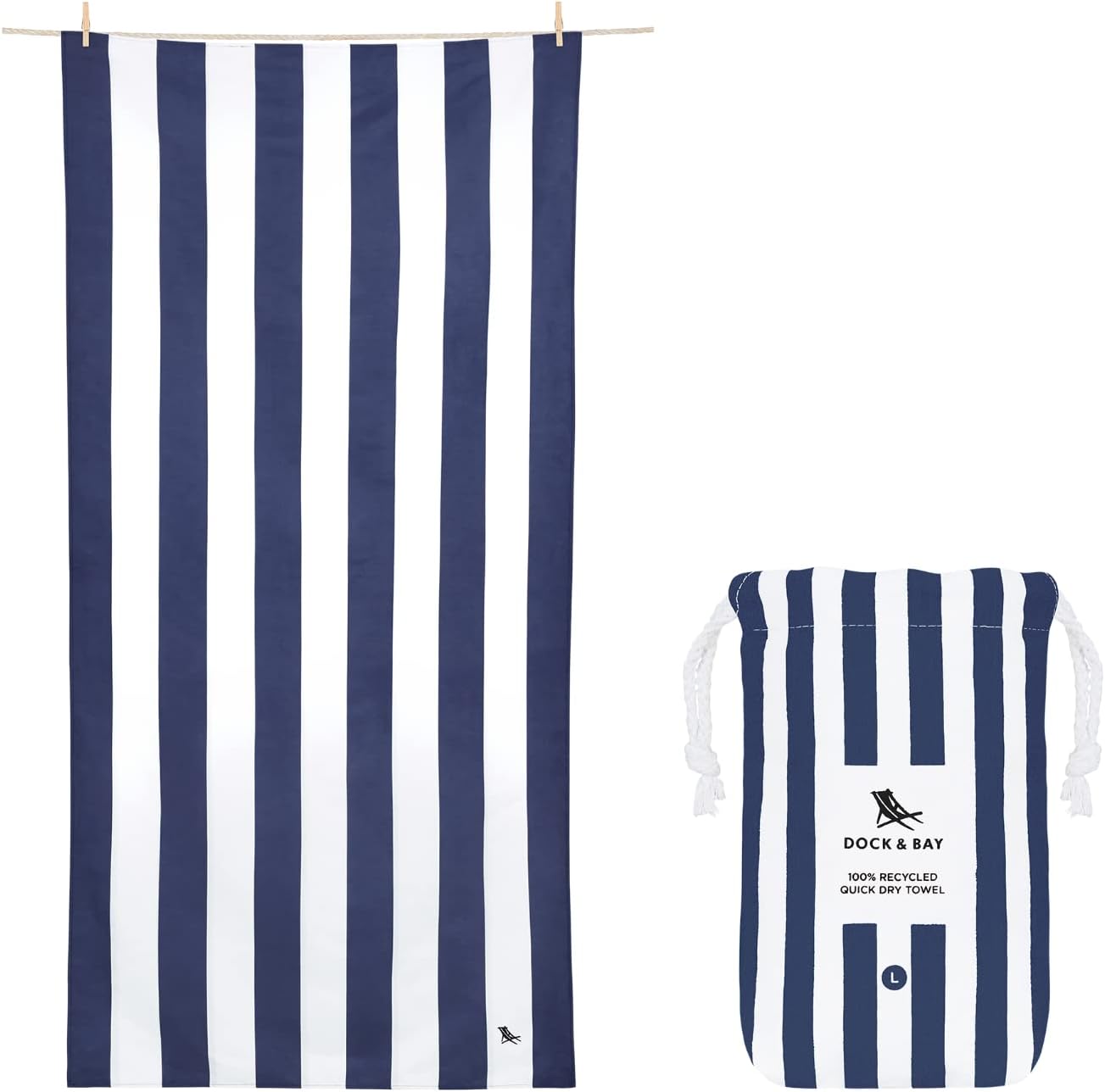 Dock & Bay Beach Towel - Quick Dry, Sand Free - Compact, Lightweight - 100% Recy...