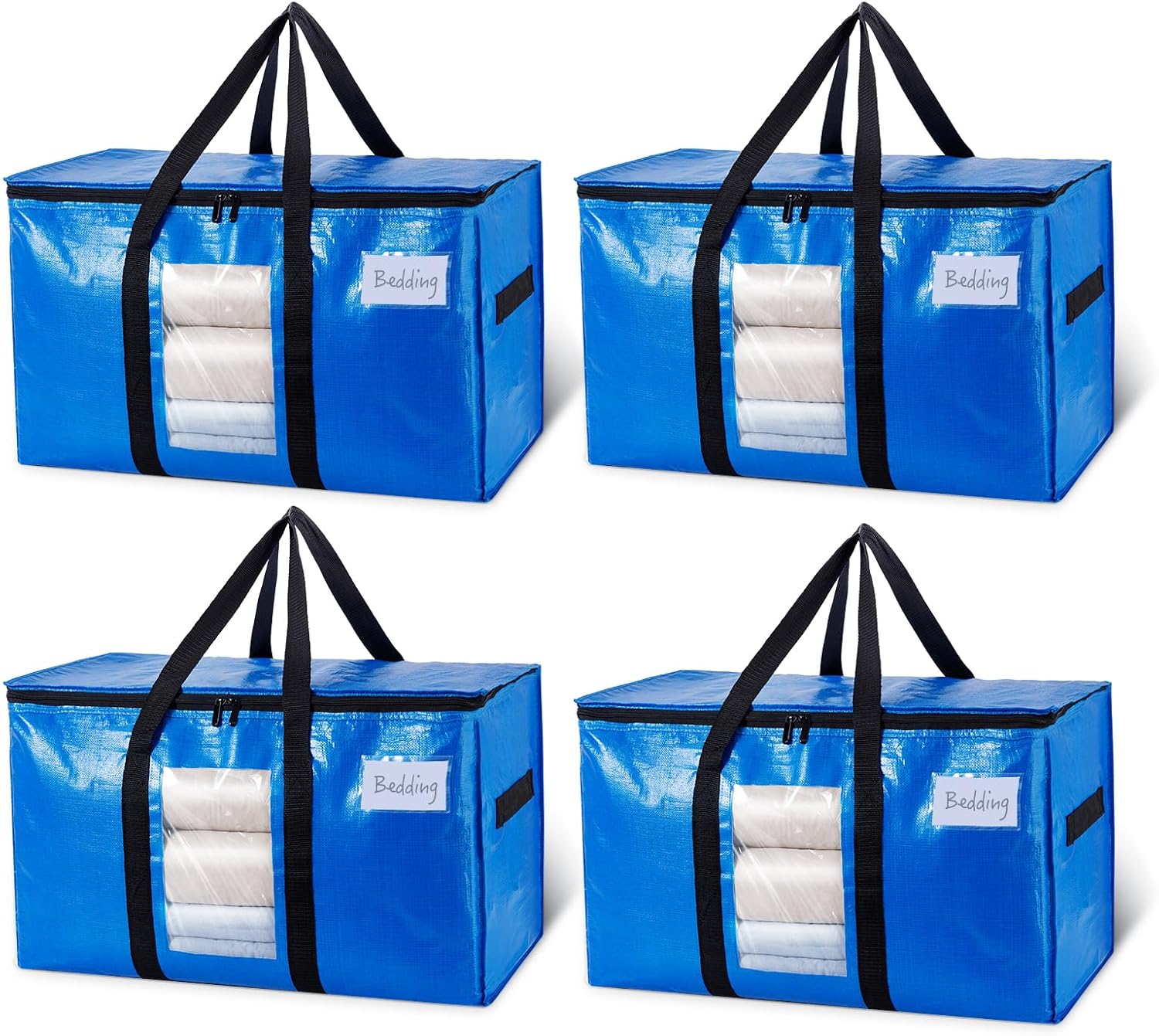 TAILI Extra Large Moving Bags, 4 Pack Blue Heavy Duty Totes For Storage with Vis...