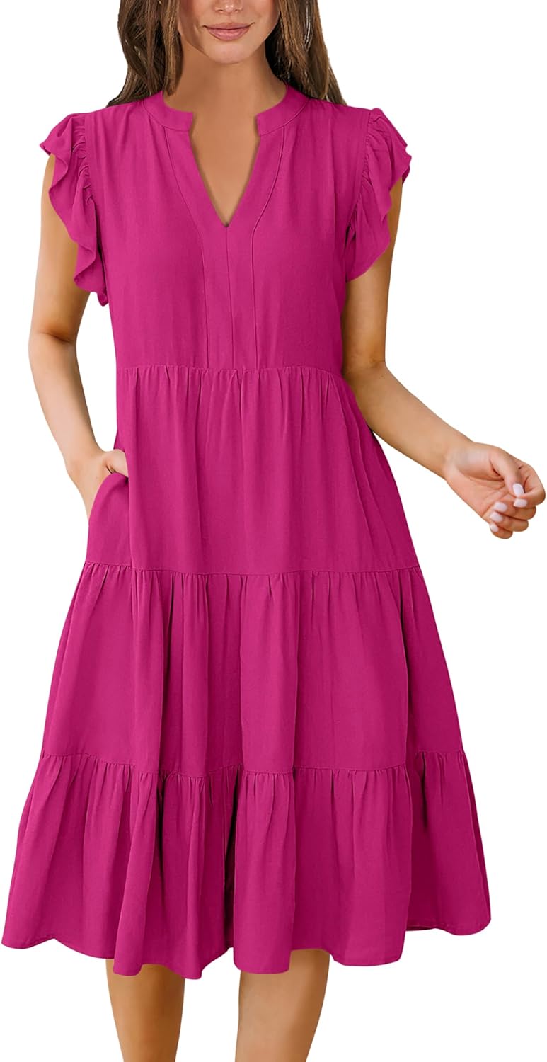Chic ANRABESS Women's Summer Dress, Special Ruffle Sleeve V Neck Midi Dress, Fas...