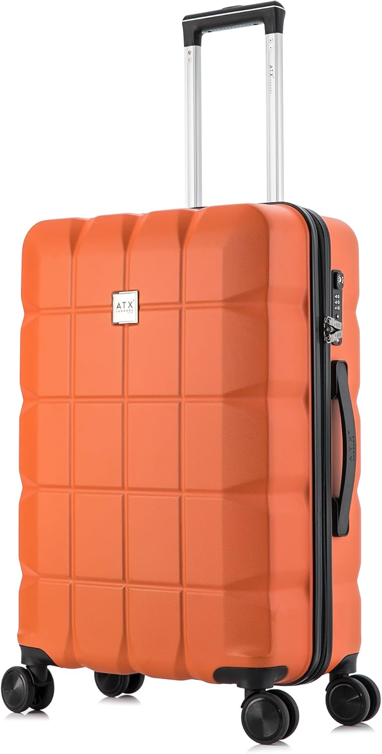 ATX Luggage Medium Suitcase on 4 Dual Spinner Wheels Super Lightweight ABS Hard...