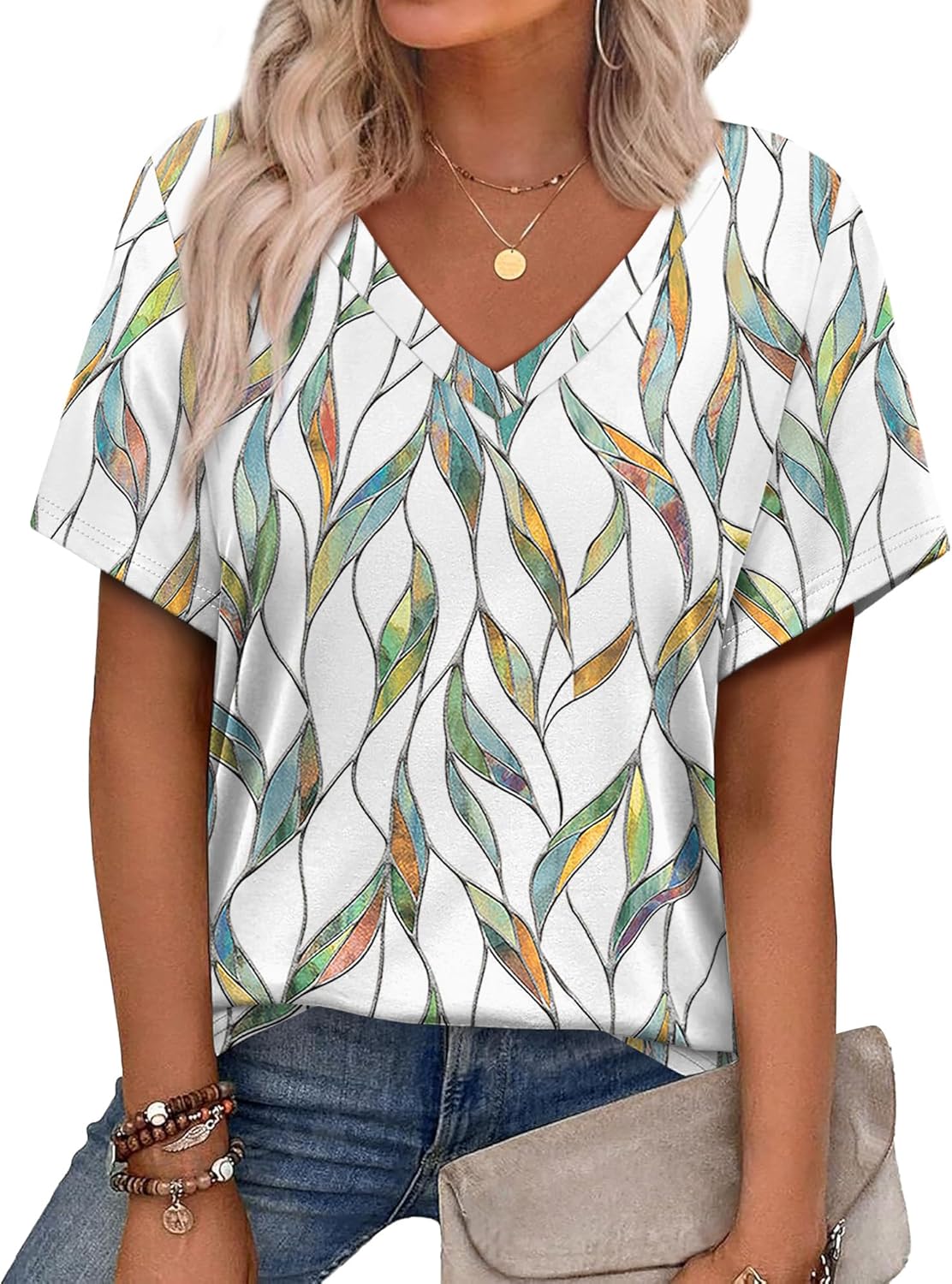 Alaroo Womens Summer Tops, Unique V Neck Short Sleeve Shirts, Trendy Dressy Casu...