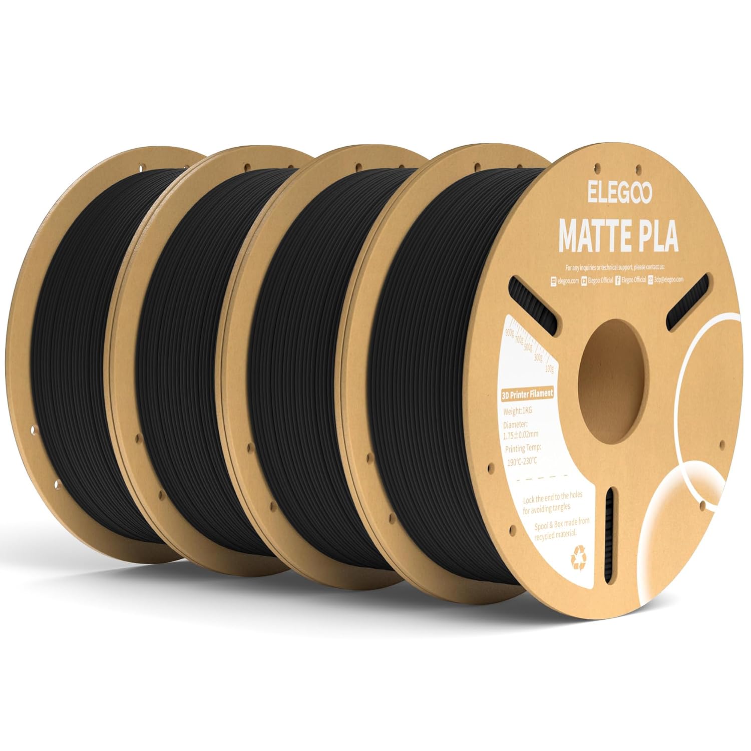 ELEGOO Matte PLA Filament Black 4KG, 1.75mm 3D Printer Filament Dimensional Accu...