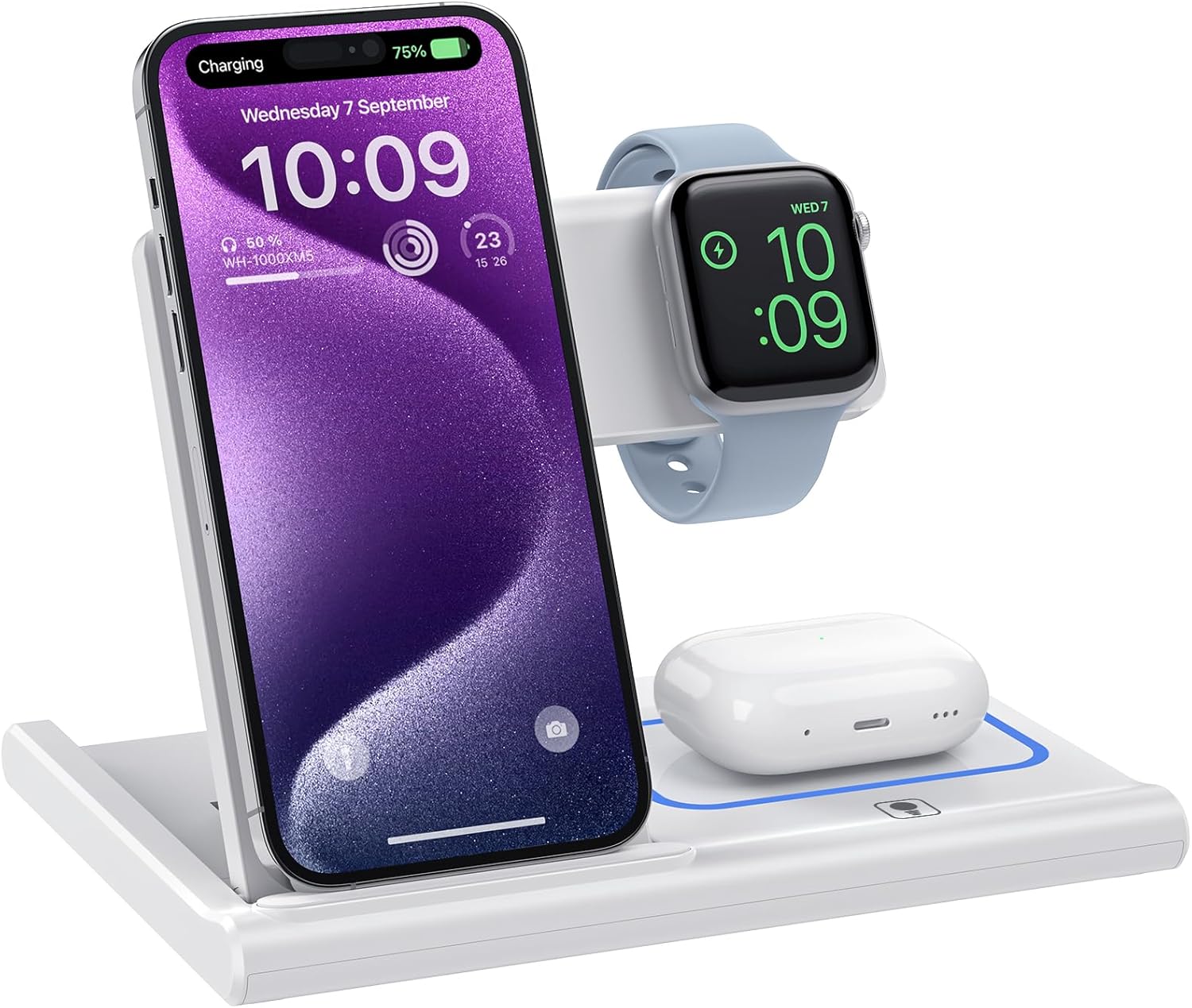 Wireless Charger,Foldable 3 in 1 Wireless Charger Stand for Apple Watch 10/9/8/7...