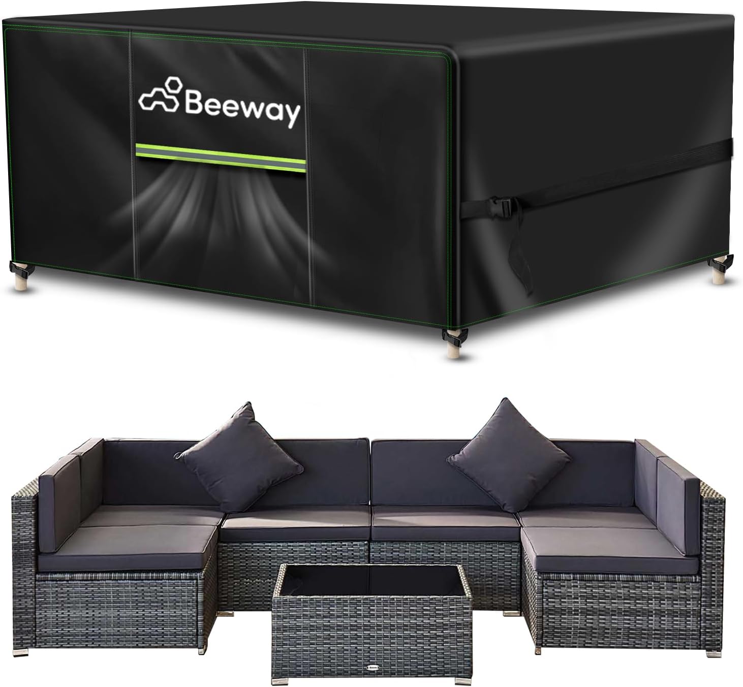 BEEWAY Garden Furniture Cover With Air Vent, Waterproof Patio Rattan Sofa Table...