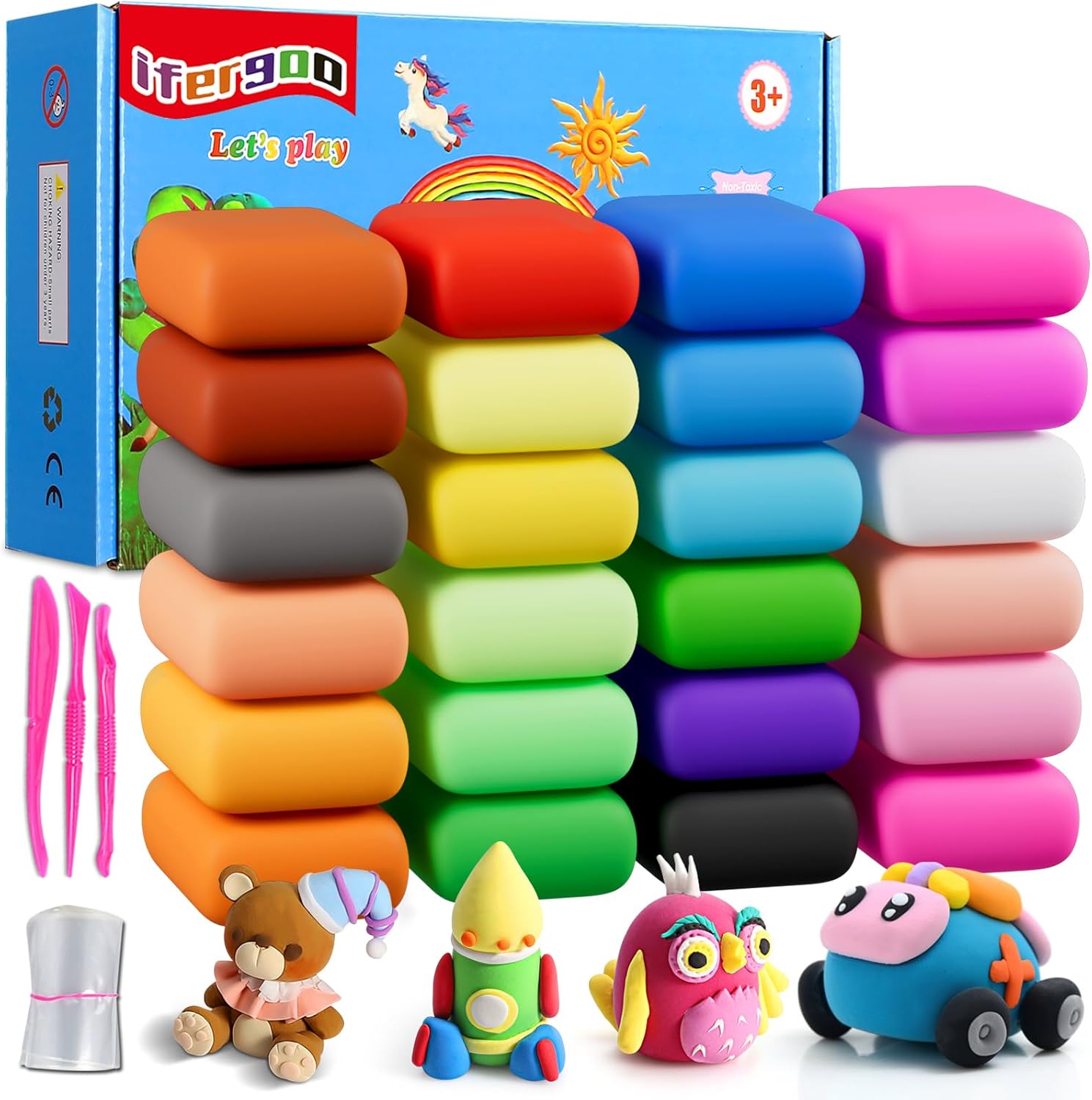 Air Dry Clay Kit, iFergoo 24 Colors Modeling Clay for Kids, with Free Tools and...