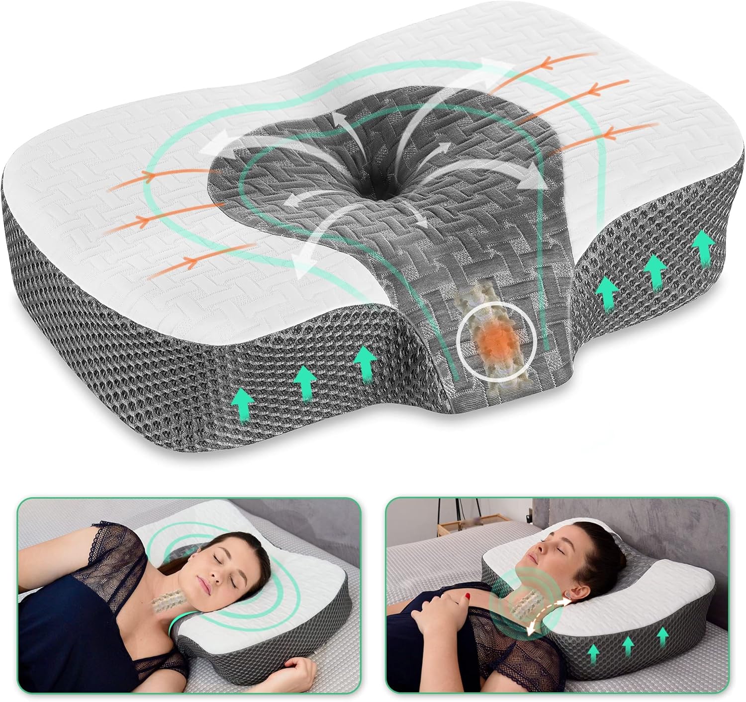 Elviros Cervical Memory Foam Neck Pillow for Side Sleeping, Orthopedic Pillows f...