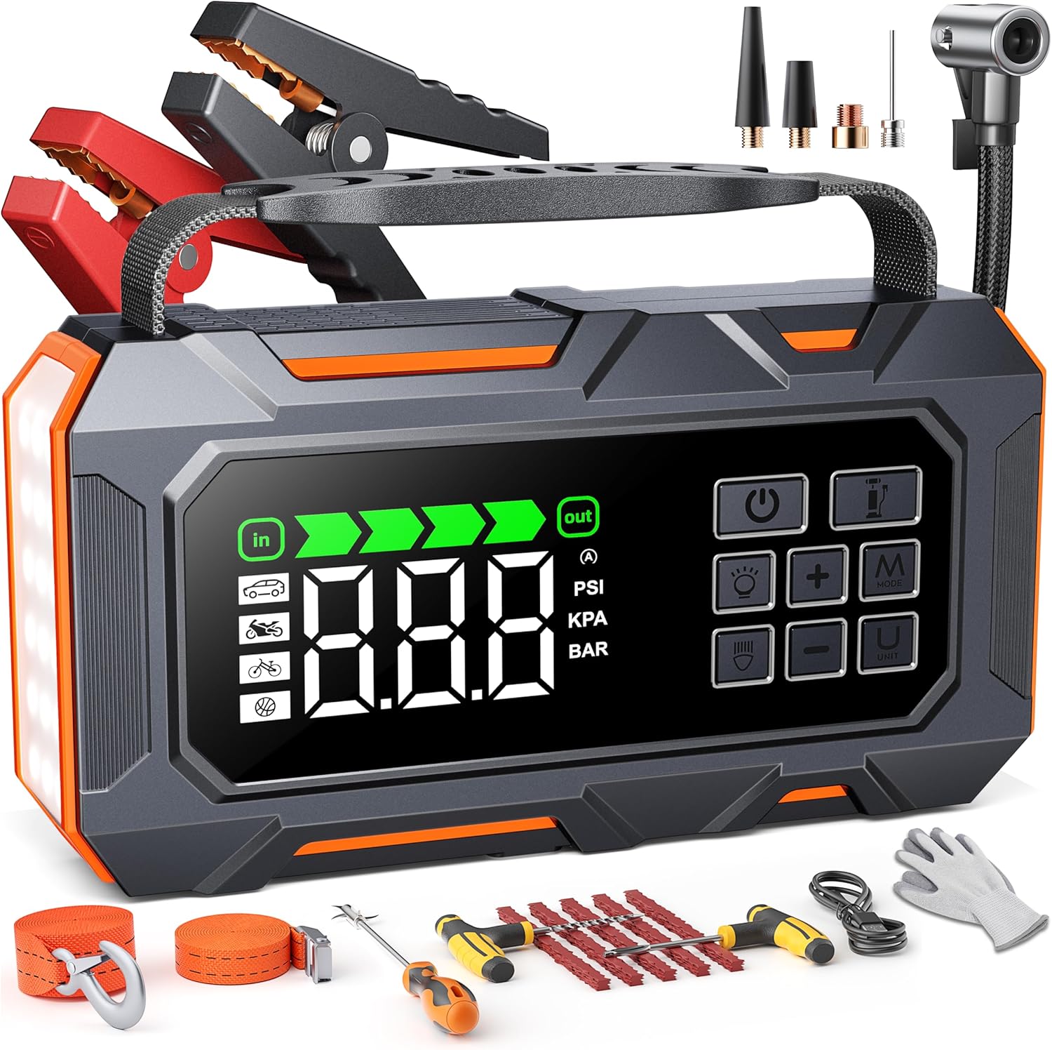 TREKURE 14-IN-1 6000A 160PSI Jump Starter Power Pack with Air Compressor & Car E...