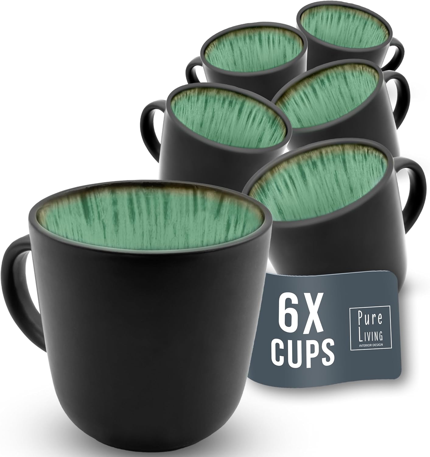 Stylish Ibiza Set of 6 Stoneware Mugs, Modern Coffee Mug Set, Unique Dishwasher...