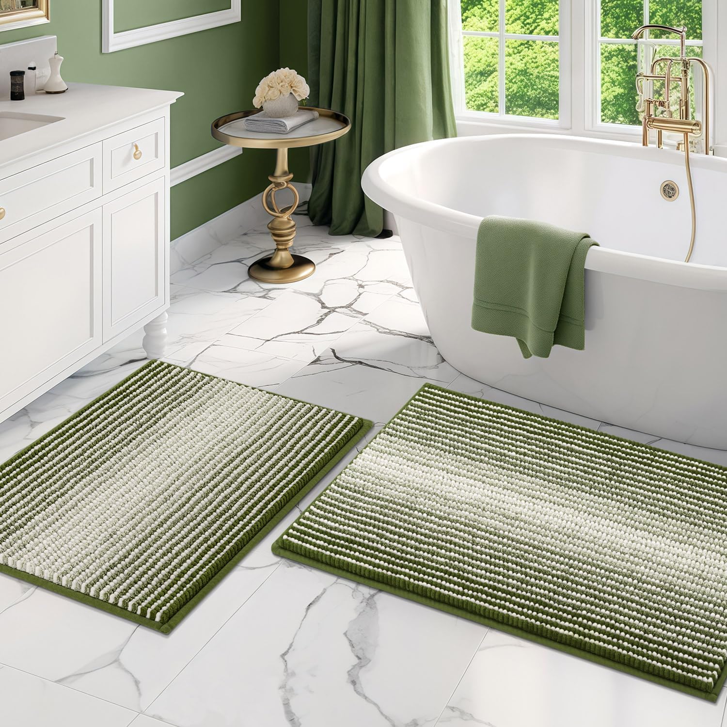 BSICPRO Bathroom Rugs and Mats Sets, 2 Piece Thick Absorbent Chenille Bath Mat R...