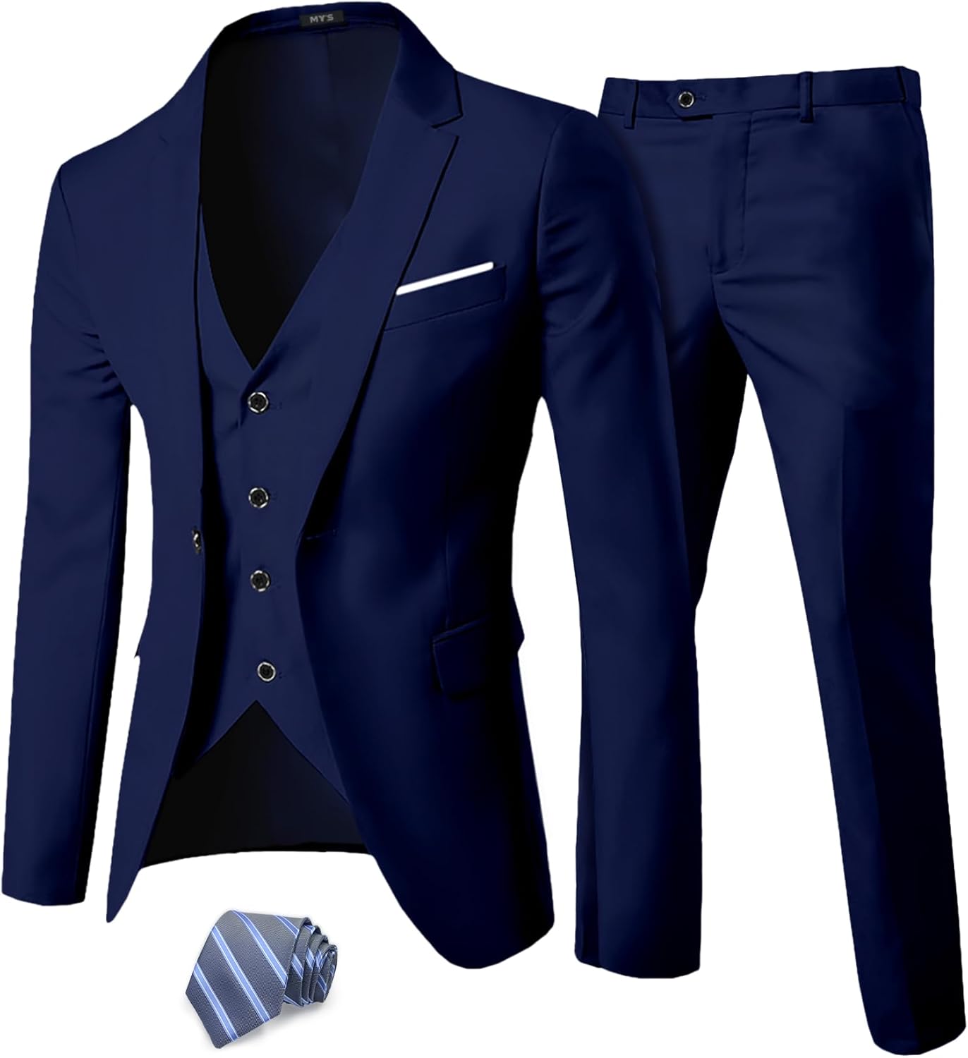 High-Quality MY'S Men's 3 Piece Suit, Stylish One Button Slim Fit Suit with Soli...