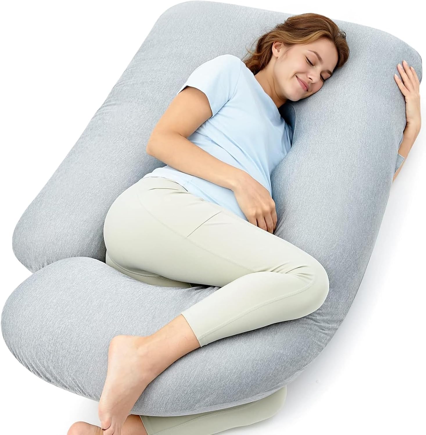momcozy Pregnancy Pillows with Cooling Cover, U-Shaped Full Body Maternity Pillo...