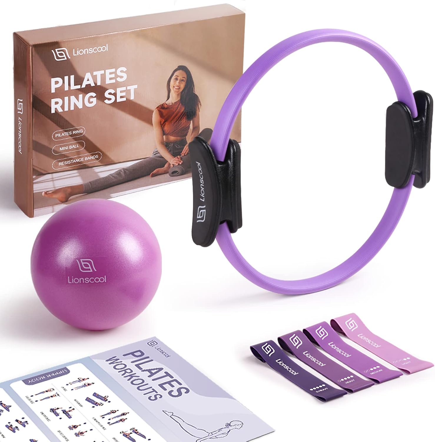 LIONSCOOL Pilates Ring Set - Premium14”Magic Circle with Dual Padded Handles - I...