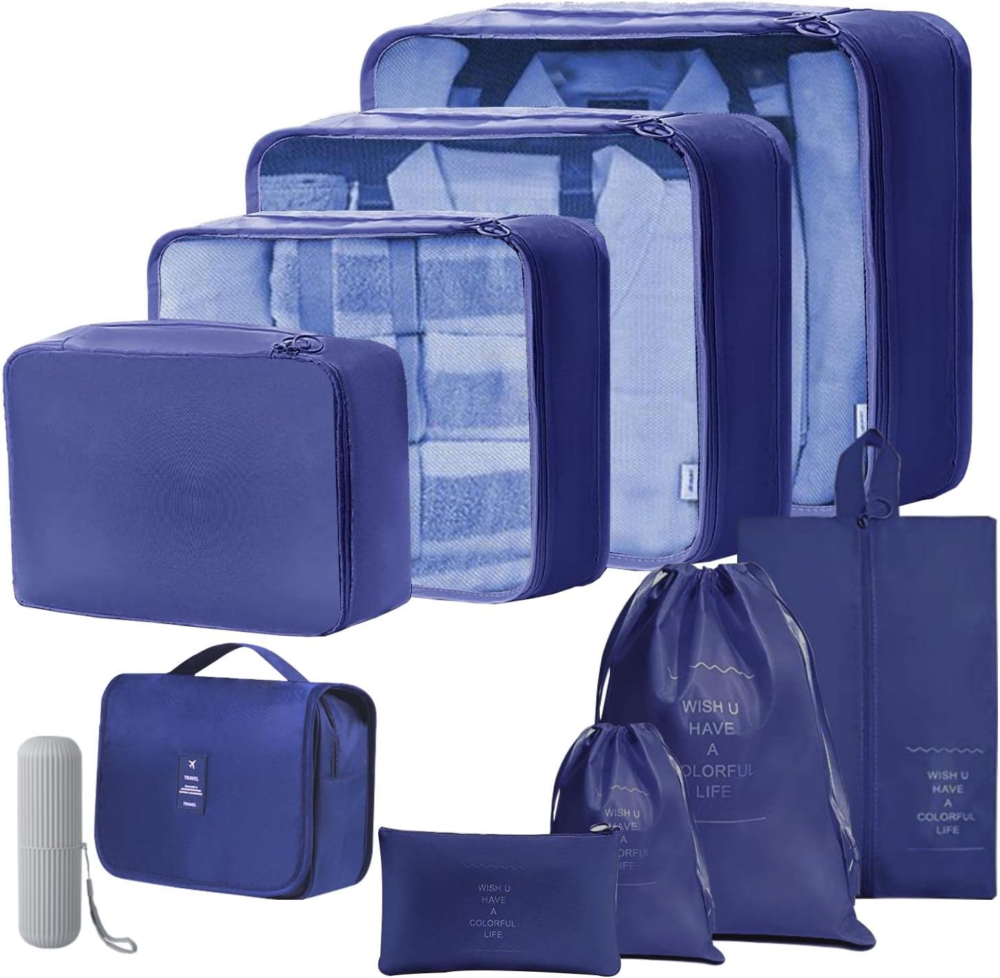 Toifucos 10pcs/Set Travel Packing Cubes, Luggage Organizers, Waterproof Compress...