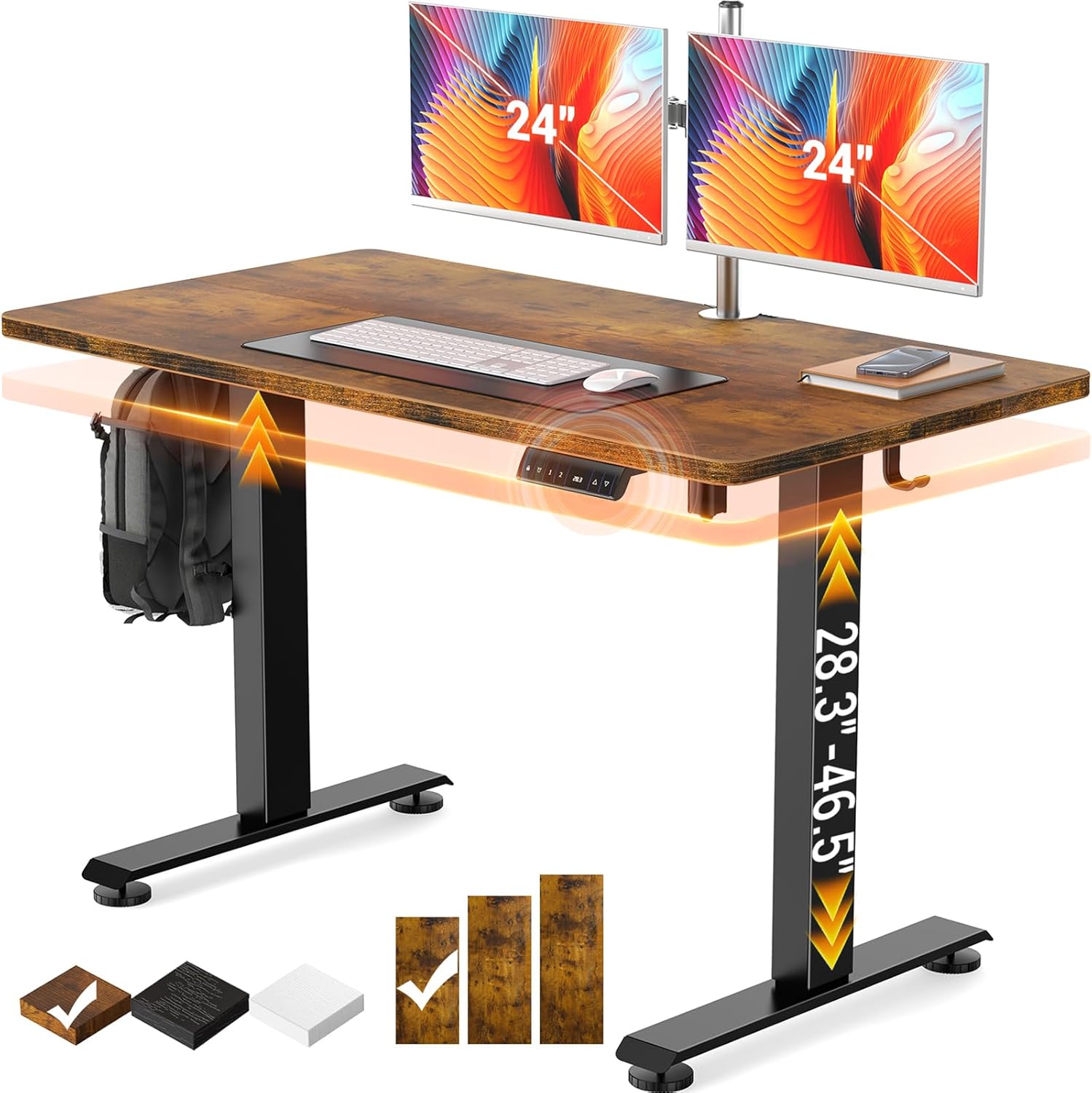 Veken 47.2" Standing Desk Electric, Height Adjustable Sit Stand Up, Wood Desktop...