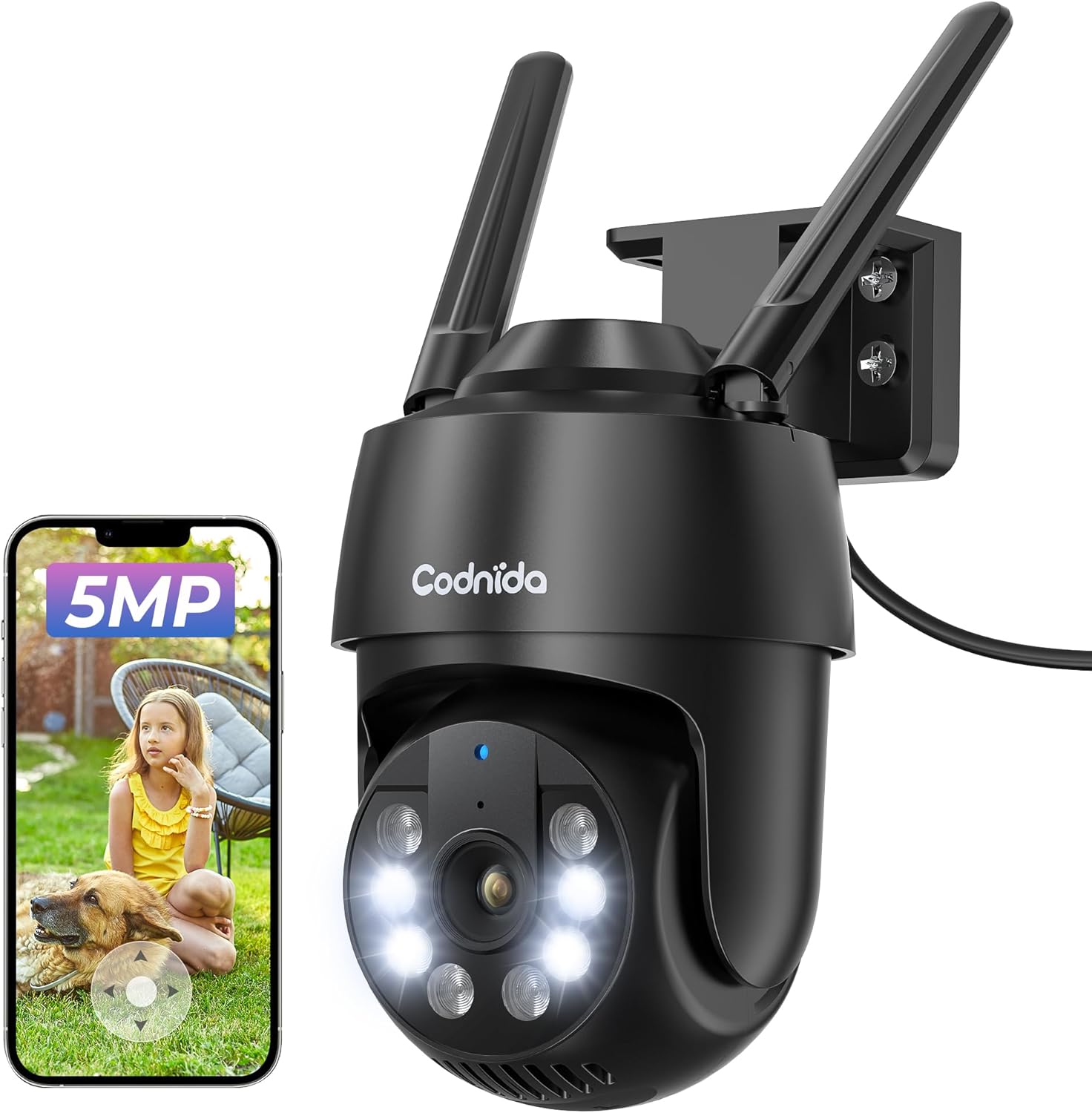 Codnida 5MP Security WiFi Outdoor Camera with 2.4/5Ghz, 360° Pan/Tilt CCTV House...