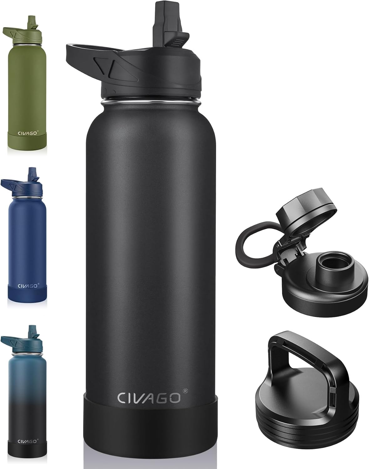CIVAGO 40 oz Insulated Water Bottle With Straw, Stainless Steel Sports Water Cup...
