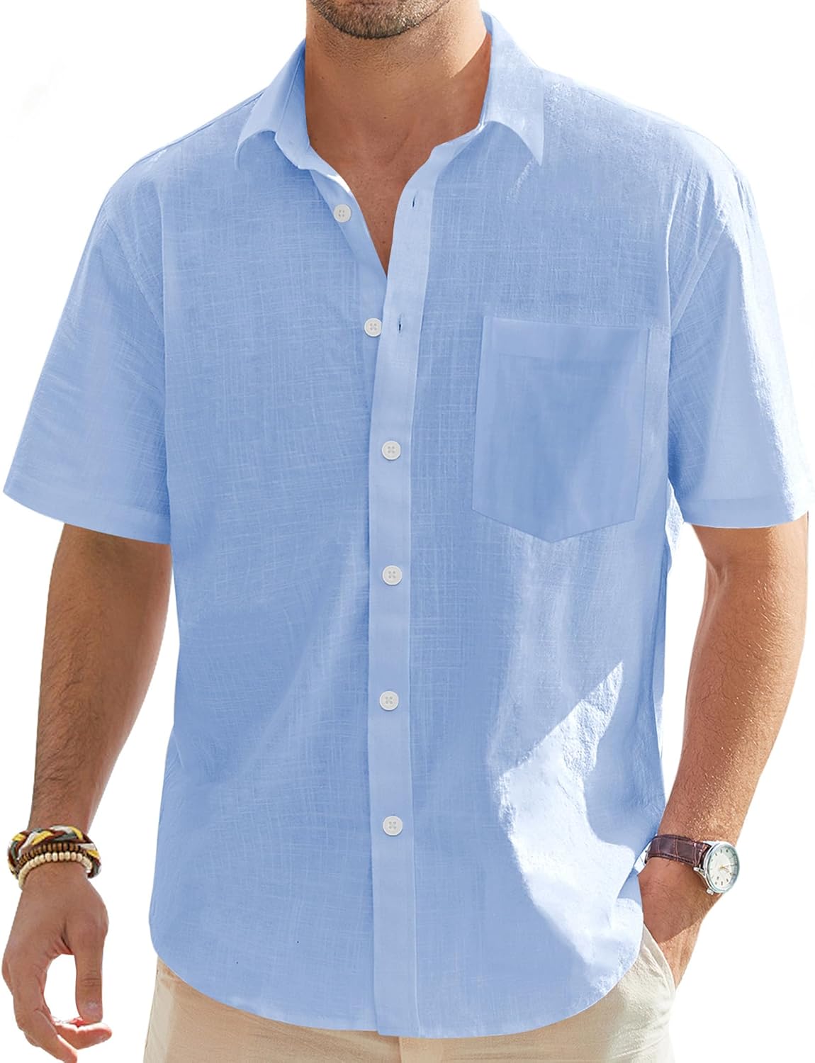 J.VER Men's Short Sleeve Linen Shirt Regular Fit Casual Summer Beach Shirt with...