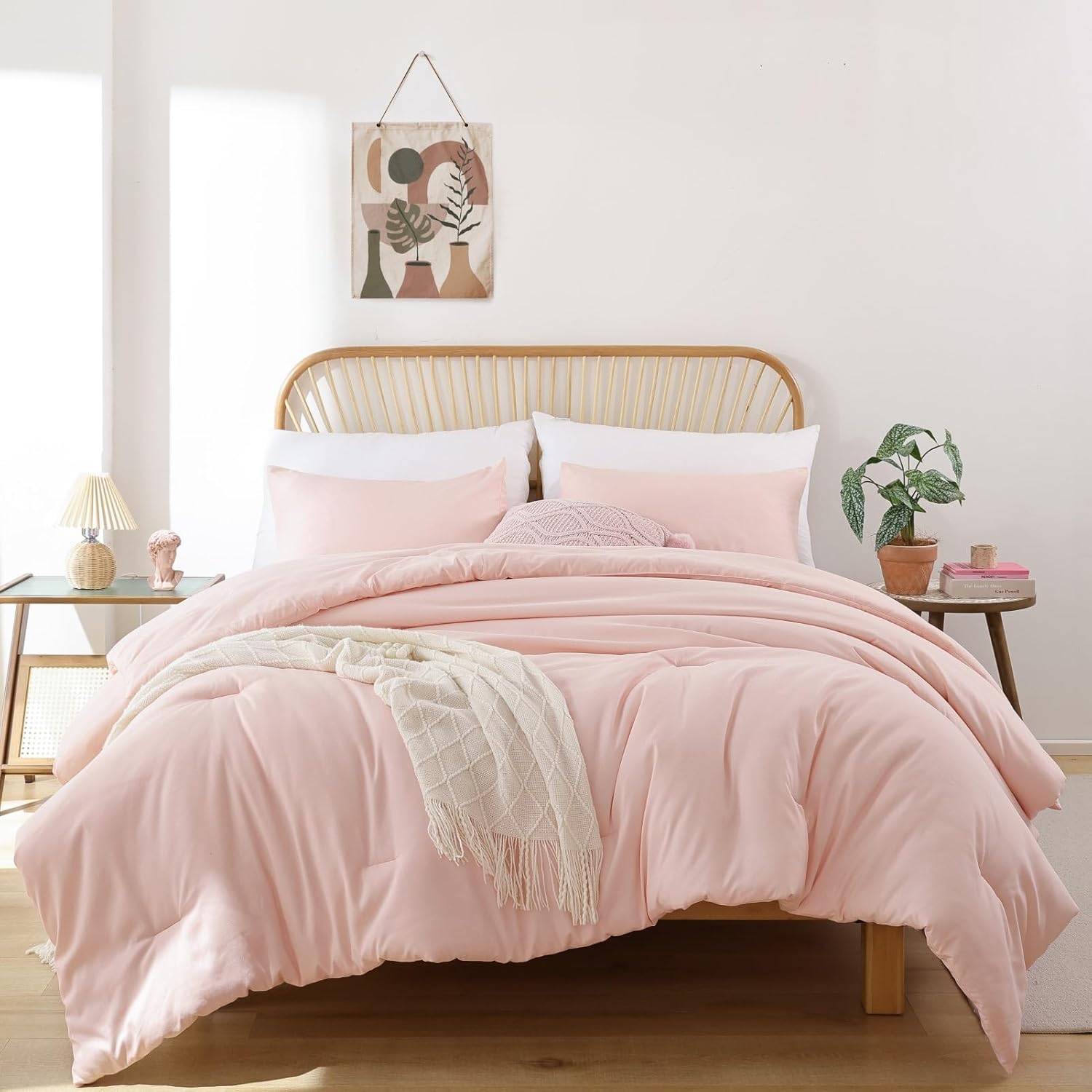 ROSGONIA Comforter Set, Special Blush Comforter for Queen, Stylish 3pcs Pink Com...