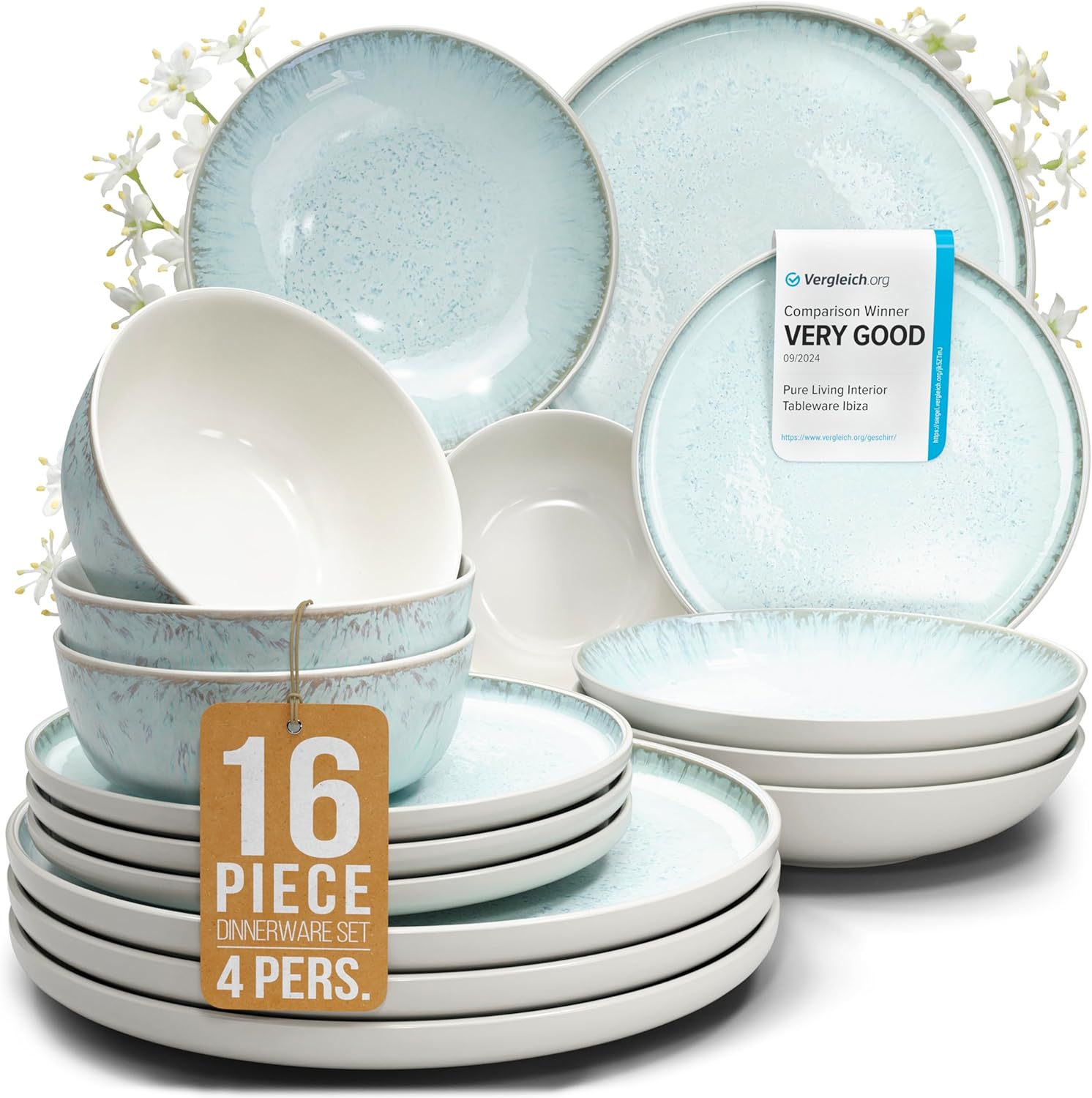 16 Piece Dinnerware Set for 4, Special Modern Style Stoneware Dinnerware, High-Q...