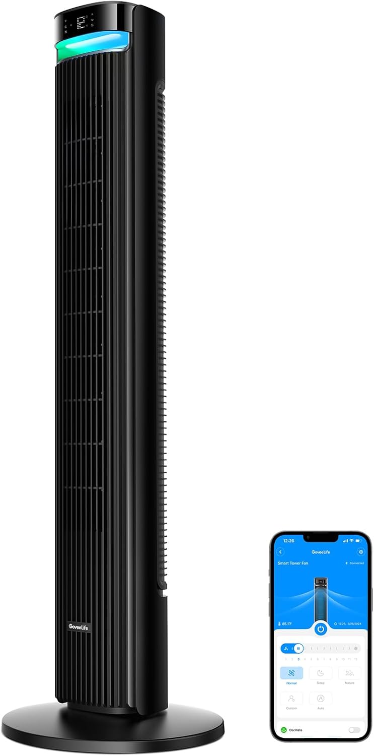 GoveeLife Smart Tower Fan, Special Quiet Cooling Fan with 27 dB and 12 Speed Lev...