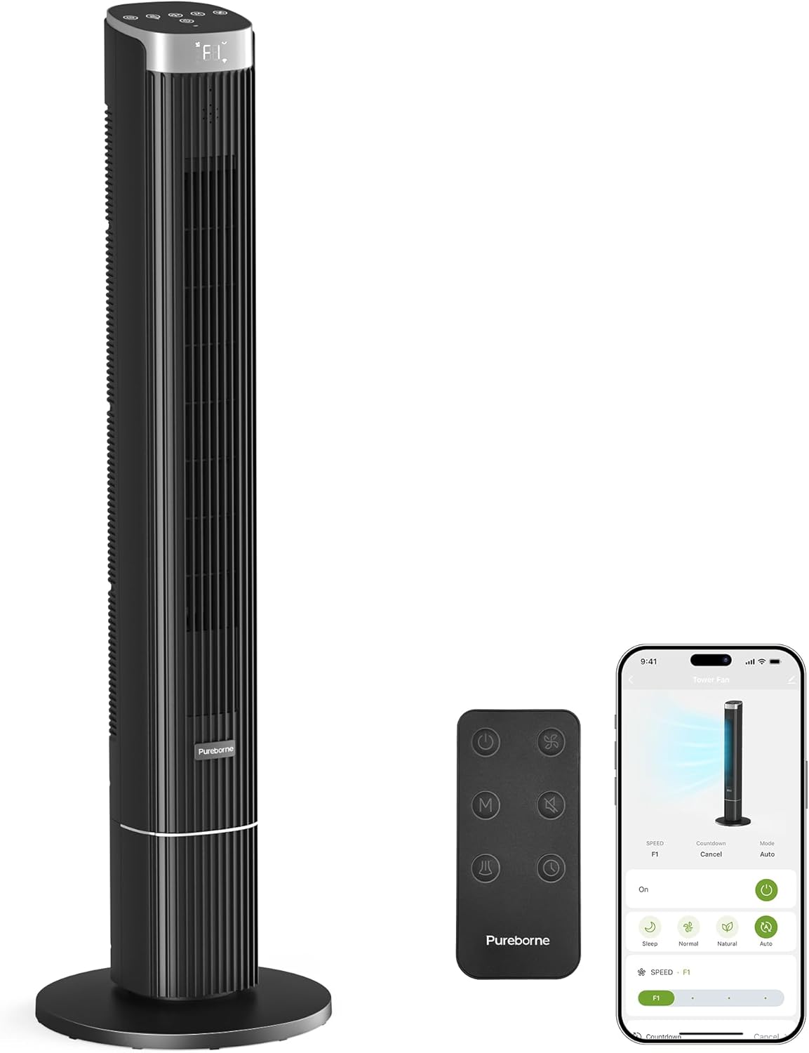 Pureborne 42 Inch Smart Tower Fan with Remote & App Control, 25dB Ultra-Quiet Os...