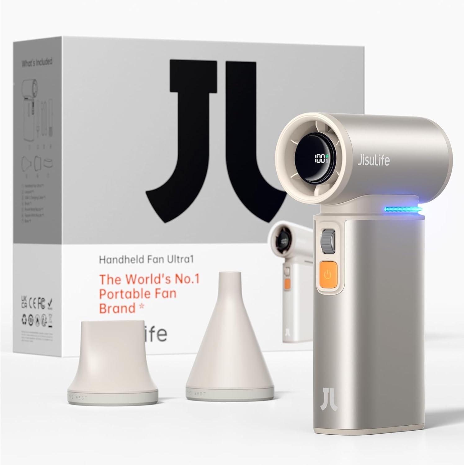 JISULIFE Portable Handheld Turbo Fan, 100 Speeds Adjustable Mini Personal Fan, 9...