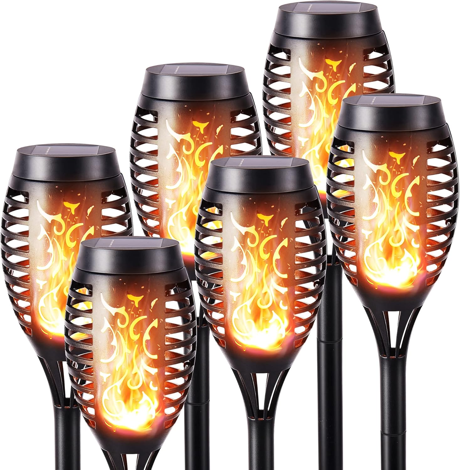 Geemoo 6 Pack Solar Flickering Dancing Flame Lights Waterproof Solar Torch Light...